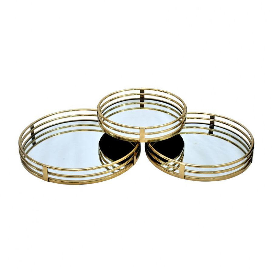 Sagebrook 14"/16"/18" Metal Round Mirrored Trays (Set Of 3) - Gold