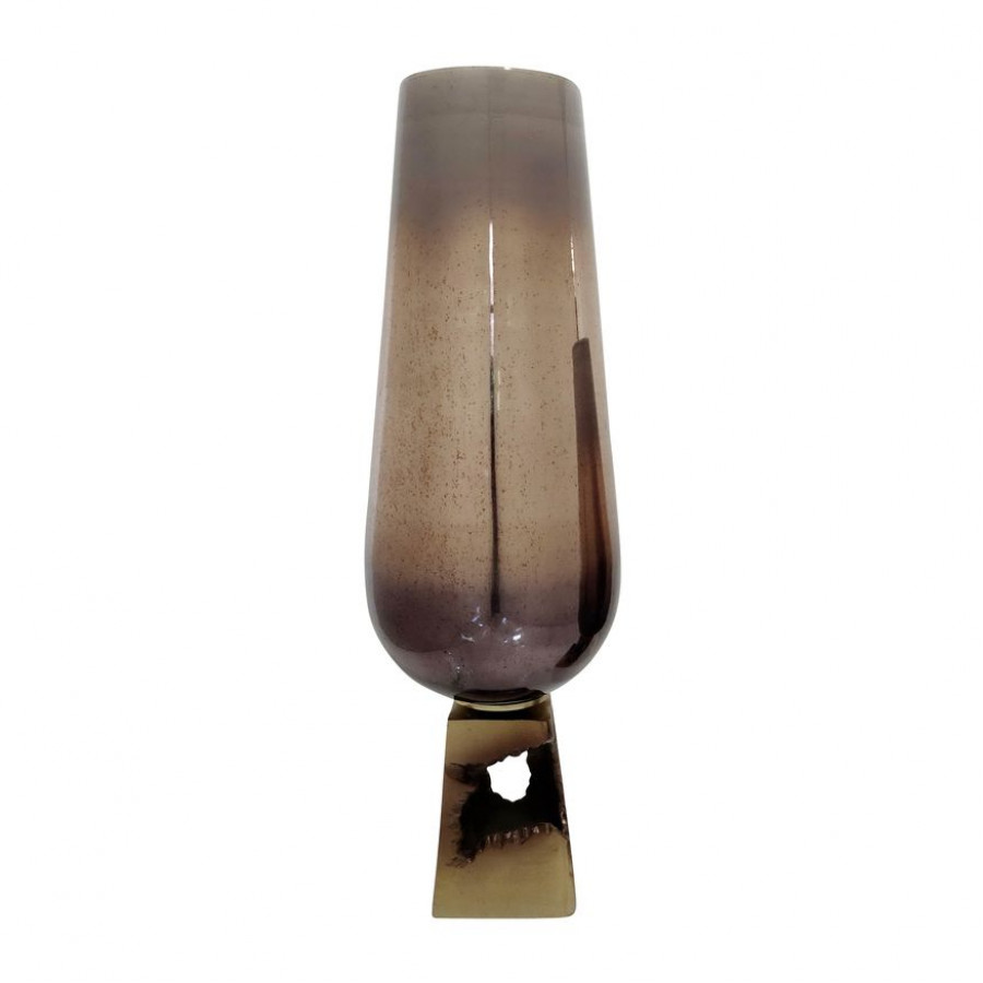Sagebrook 26" Glass Vase With Metal Base - Champagne
