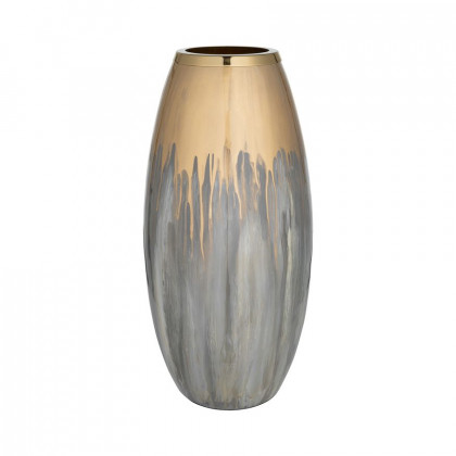 Sagebrook 18" Glass Vase With Metal Ring - Champagne