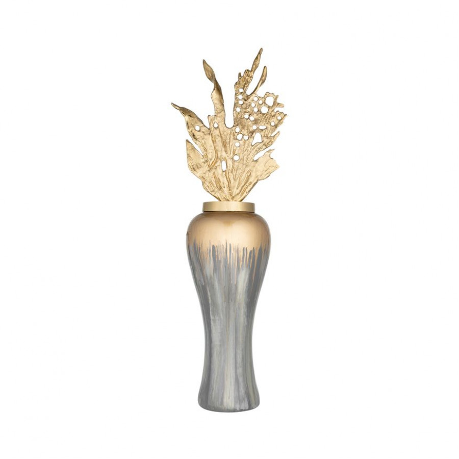 Sagebrook 38" Metal Vase With Leaf Like Lid - Wickhom Gray