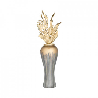 Sagebrook 38" Metal Vase With Leaf Like Lid - Wickhom Gray