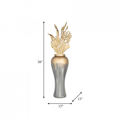 Sagebrook 38" Metal Vase With Leaf Like Lid - Wickhom Gray