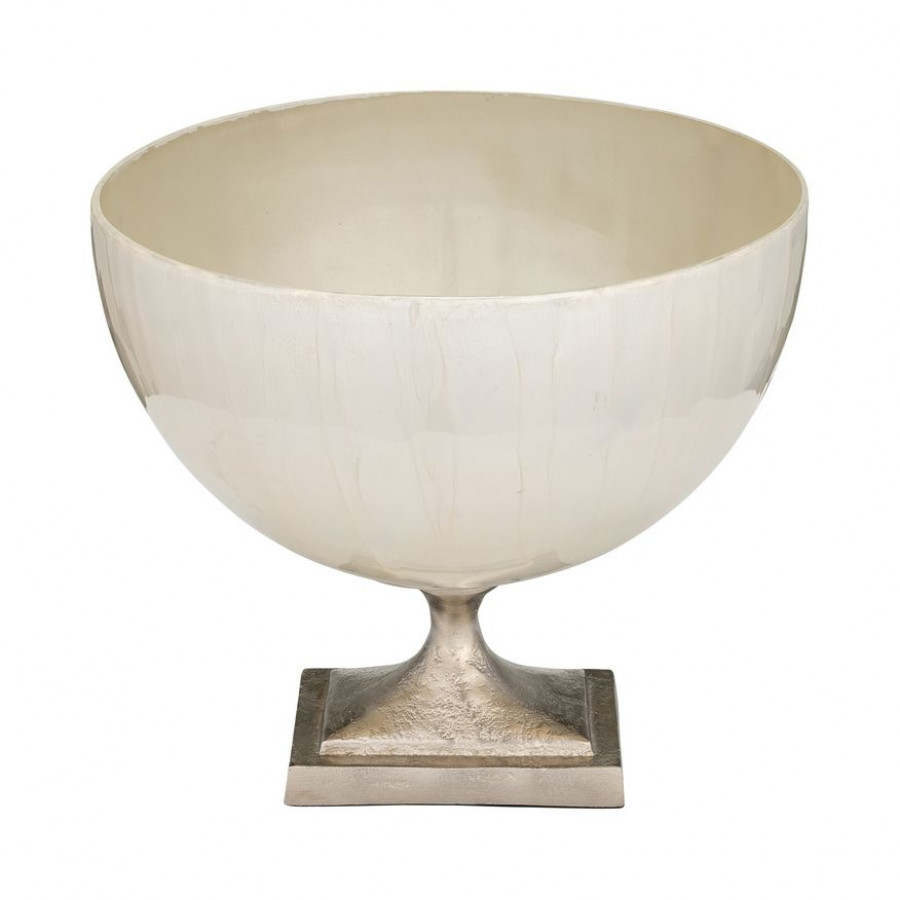 Sagebrook 9" Glass Bowl With Metal Stand - Pearl White