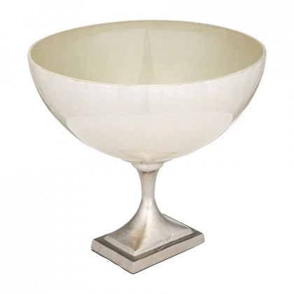Sagebrook 11" Glass Bowl With Metal Stand - Pearl White