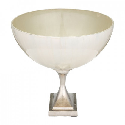 Sagebrook 11" Glass Bowl With Metal Stand - Pearl White