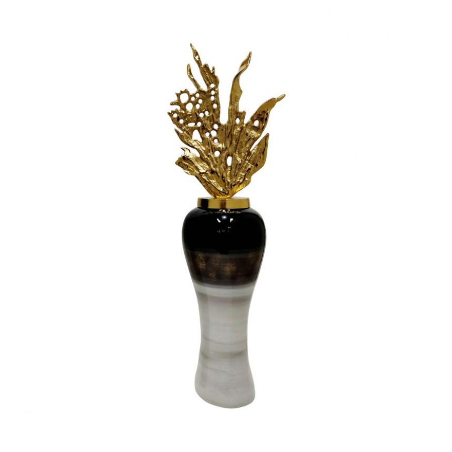 Sagebrook 38" Metal Vase With Leaf Like Lid - Multi