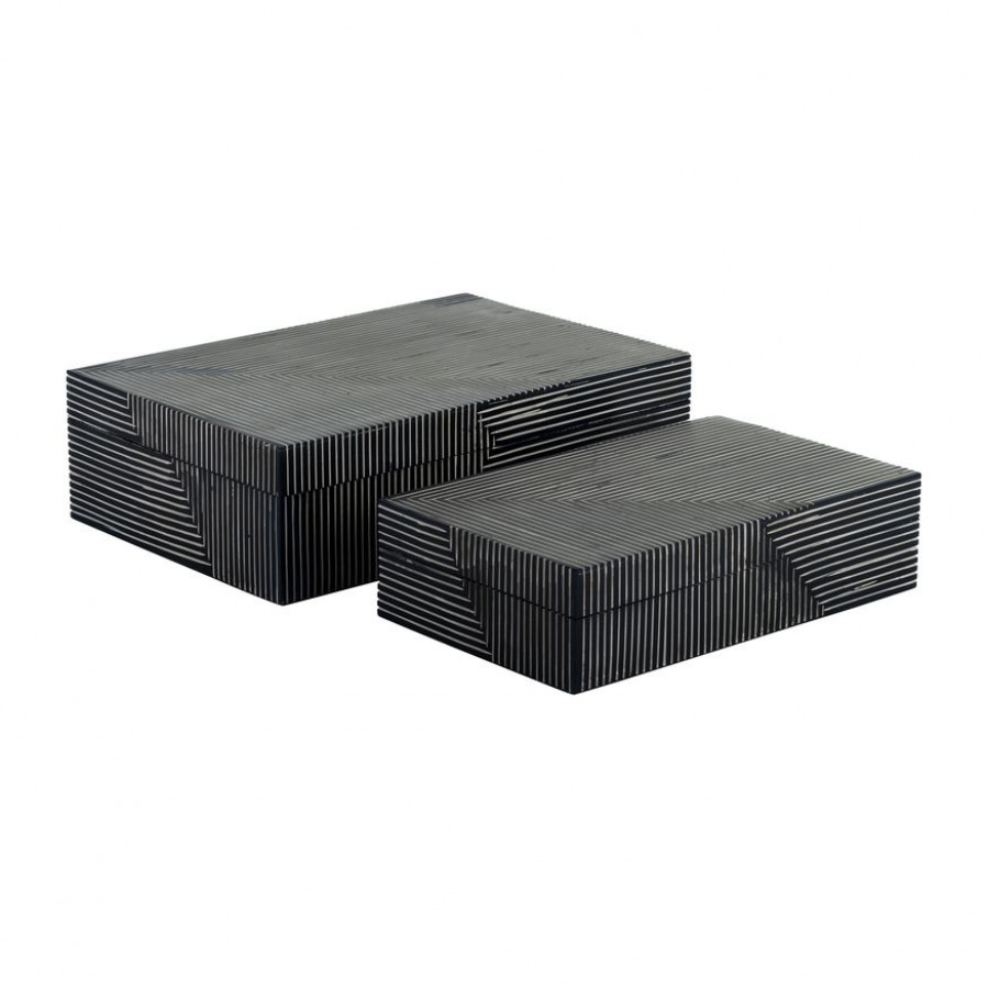 Sagebrook - 10"/12" Resin Pinstripe Boxes (Set Of 2) in Navy