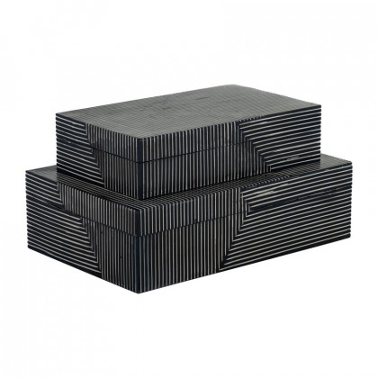 Sagebrook - 10"/12" Resin Pinstripe Boxes (Set Of 2) in Navy
