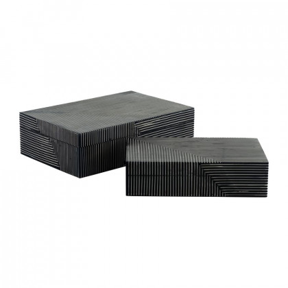 Sagebrook - 10"/12" Resin Pinstripe Boxes (Set Of 2) in Navy