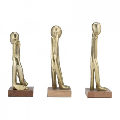 Sagebrook - 9" Metal/Wood Deep Thoughts (Set Of 3) in Gold