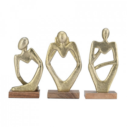 Sagebrook - 9" Metal/Wood Deep Thoughts (Set Of 3) in Gold