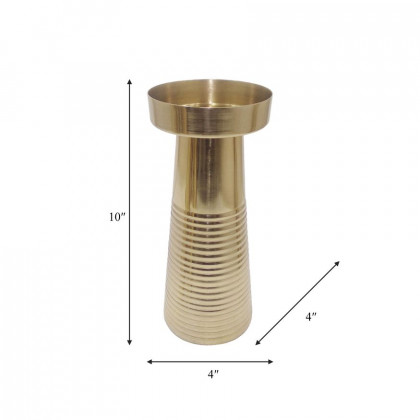 Sagebrook 10" Metal Striped Pillar - Gold