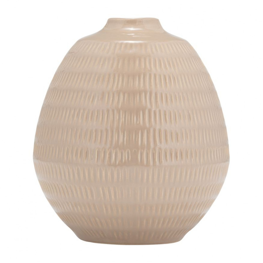 Sagebrook 7" Ceramic Stripe Oval Vase - Irish Cream