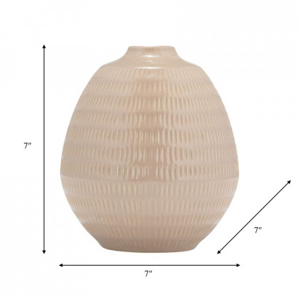 Sagebrook 7" Ceramic Stripe Oval Vase - Irish Cream
