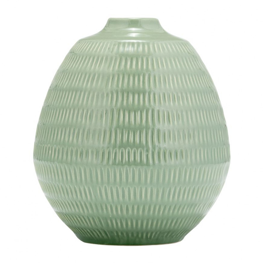 Sagebrook 7" Ceramic Stripe Oval Vase - Dark Sage