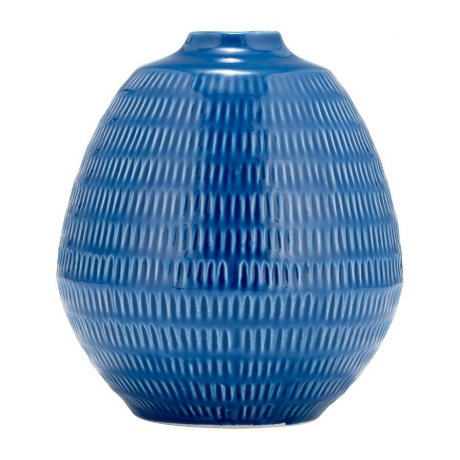 Sagebrook 7" Ceramic Stripe Oval Vase - Coastal Blue