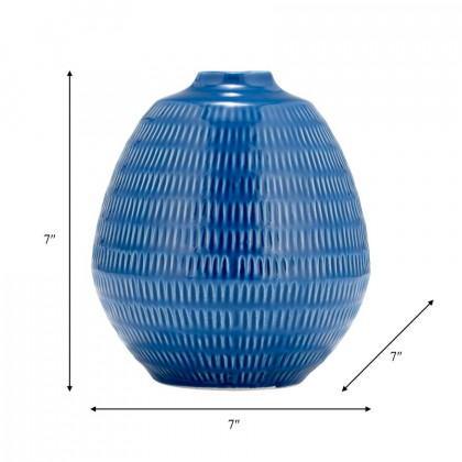 Sagebrook 7" Ceramic Stripe Oval Vase - Coastal Blue