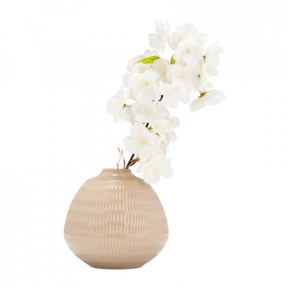 Sagebrook 6" Ceramic Stripe Oval Vase - Irish Cream