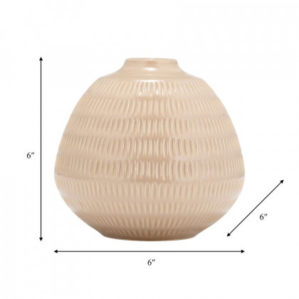 Sagebrook 6" Ceramic Stripe Oval Vase - Irish Cream