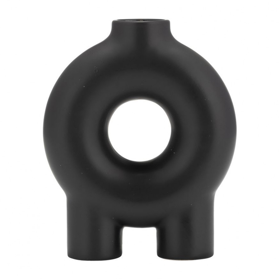 Sagebrook 7" Ceramic Donut Footed Vase - Black