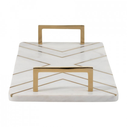 Sagebrook 2" Marble Tray With Handles - White/Gold