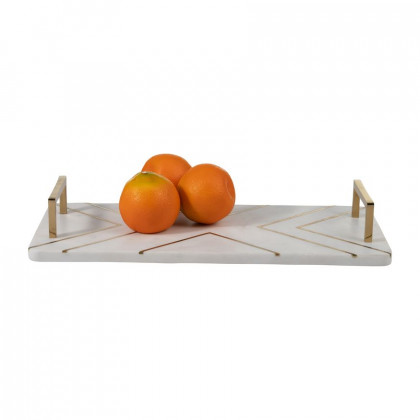 Sagebrook 2" Marble Tray With Handles - White/Gold