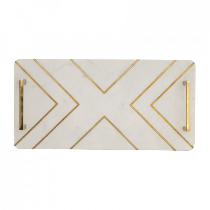 Sagebrook 2" Marble Tray With Handles - White/Gold