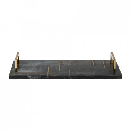 Sagebrook 2" Marble Tray With Handles - Black/Gold