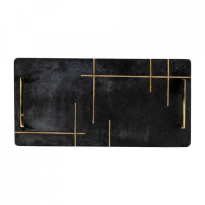Sagebrook 2" Marble Tray With Handles - Black/Gold