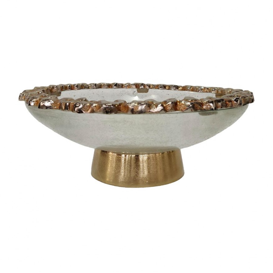 Sagebrook - 17" Glass Bowl With Rocky Ring in Champagne