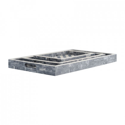 Sagebrook 13"/18"/24" Resin Chevron Trays (Set Of 3) - Gray/White