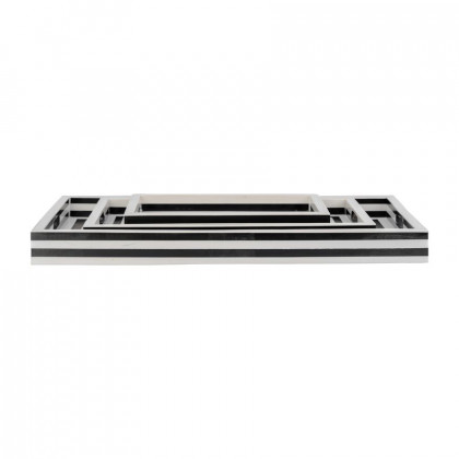 Sagebrook 13"/18"/24" Resin Square Lines Trays (Set Of 3) - Blue/White