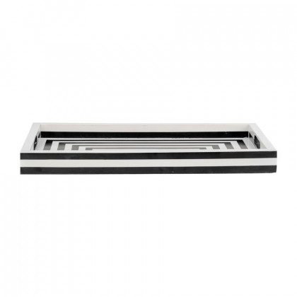 Sagebrook 13"/18"/24" Resin Square Lines Trays (Set Of 3) - Blue/White