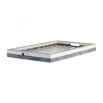 Sagebrook 13"/18"/24" Resin Striped Trays (Set Of 3) - Gray/White