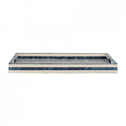 Sagebrook 13"/18"/24" Resin Striped Trays (Set Of 3) - Blue/White