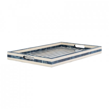 Sagebrook 13"/18"/24" Resin Striped Trays (Set Of 3) - Blue/White