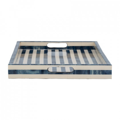 Sagebrook 13"/18"/24" Resin Striped Trays (Set Of 3) - Blue/White