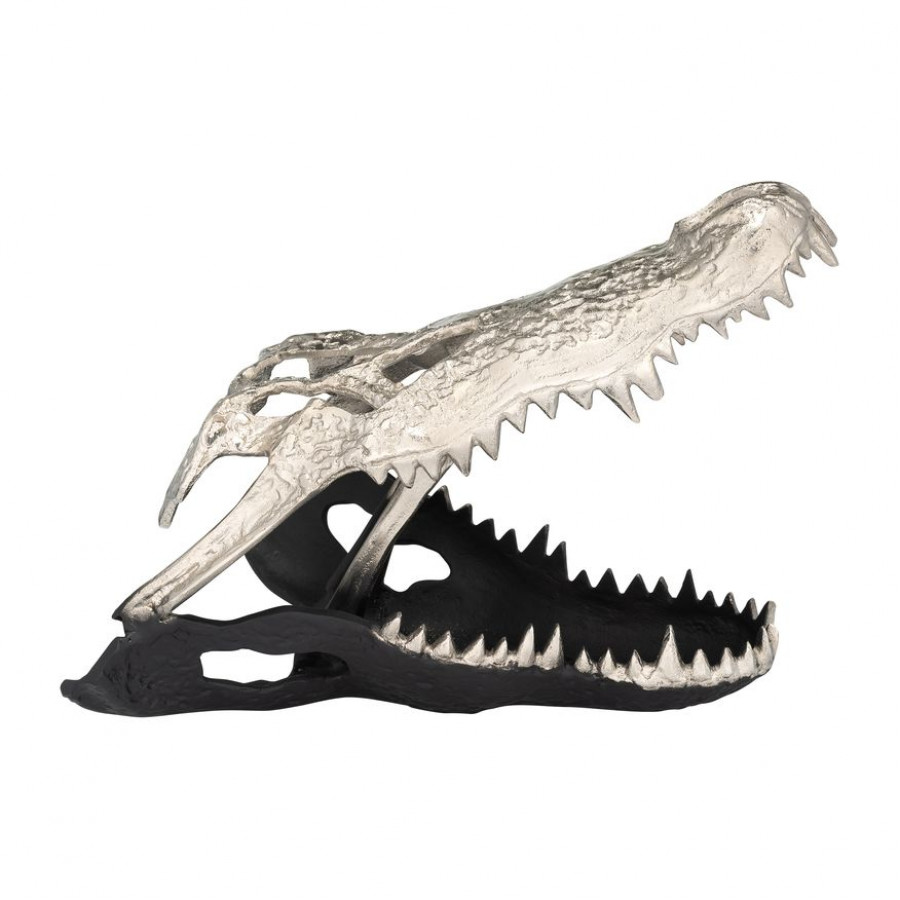 Sagebrook 11" Metal Alligator Skull - Nickle/Black