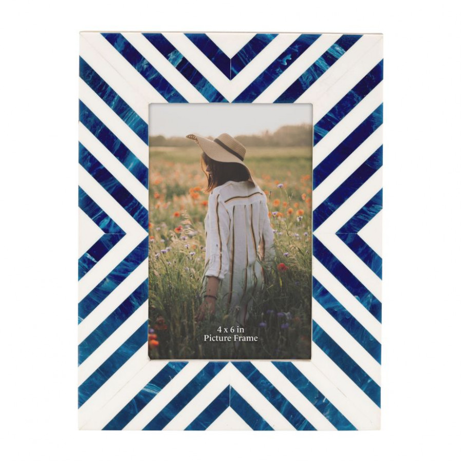 Sagebrook - 4"x6" Resin Striped Photo Frame in Blue