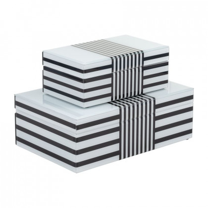 Sagebrook - 8"/11" Wood Striped Boxes (Set Of 2)