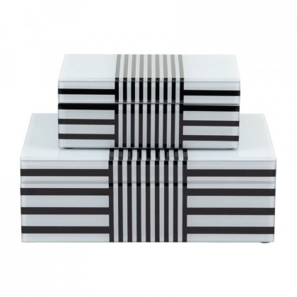 Sagebrook 8"/11" Wood Striped Boxes (Set Of 2) - Black/White
