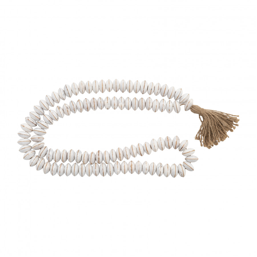 Sagebrook - 30" Wood Double Flat Beads Garland in White