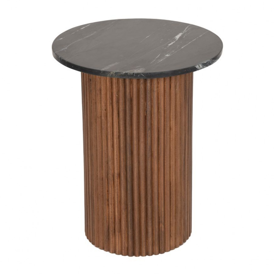 Sagebrook Reeded Side Table Marble Top - Brown/Black