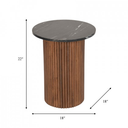 Sagebrook Reeded Side Table Marble Top - Brown/Black
