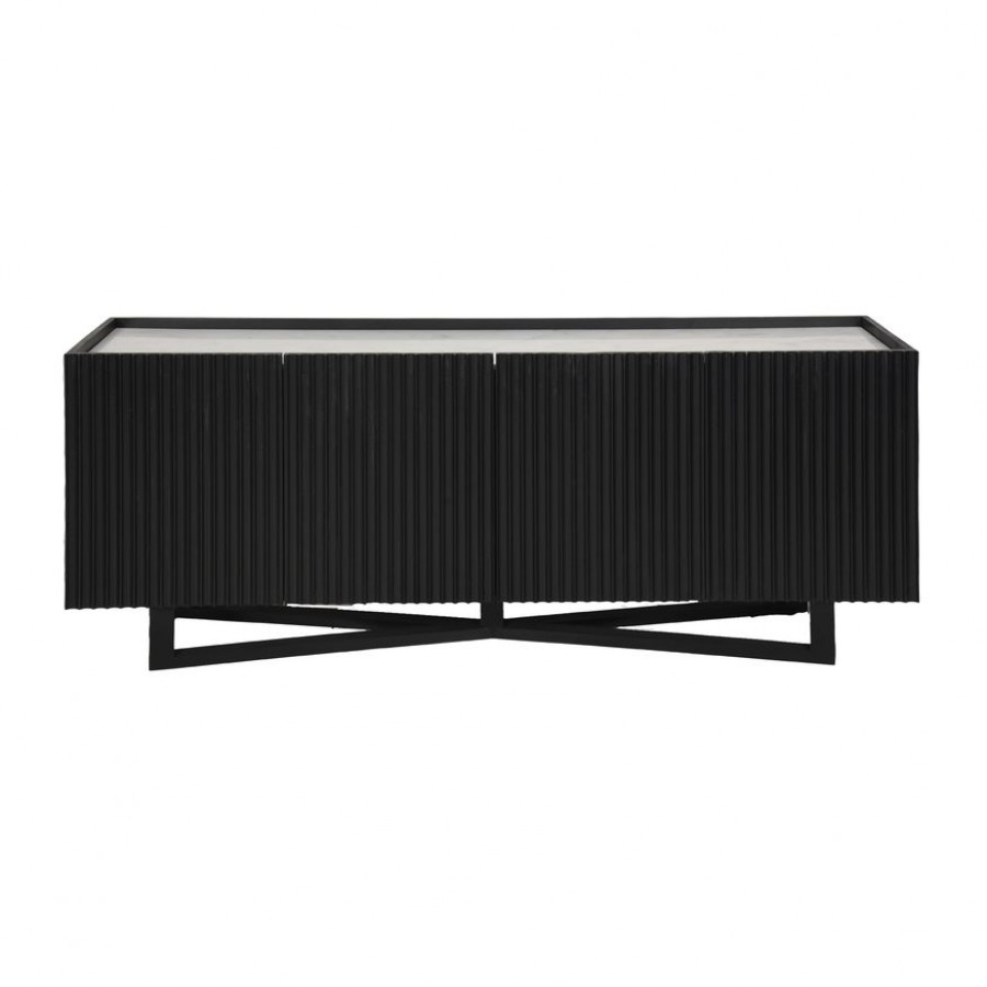 Sagebrook Wood/Marble 4-Door Fluted Sideboard - Black