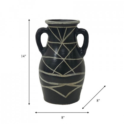 Sagebrook 14" Terracotta Modern Eared Vase - Black