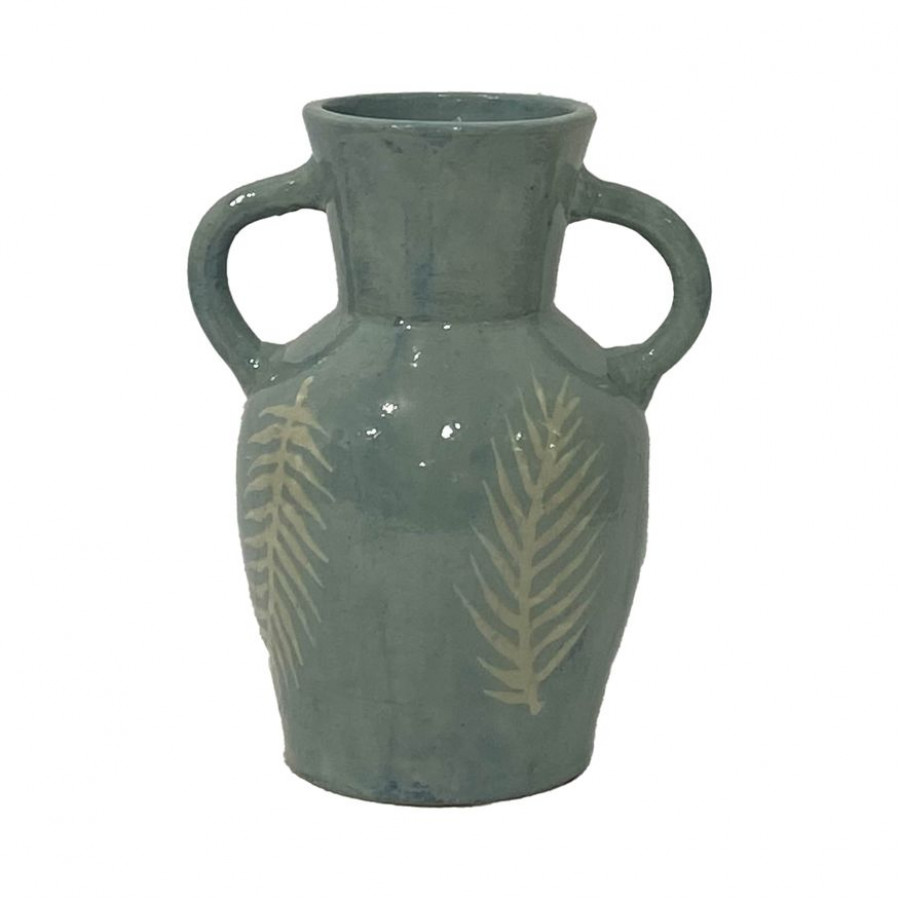 Sagebrook 11" Terracotta Leaf Eared Vase - Mint