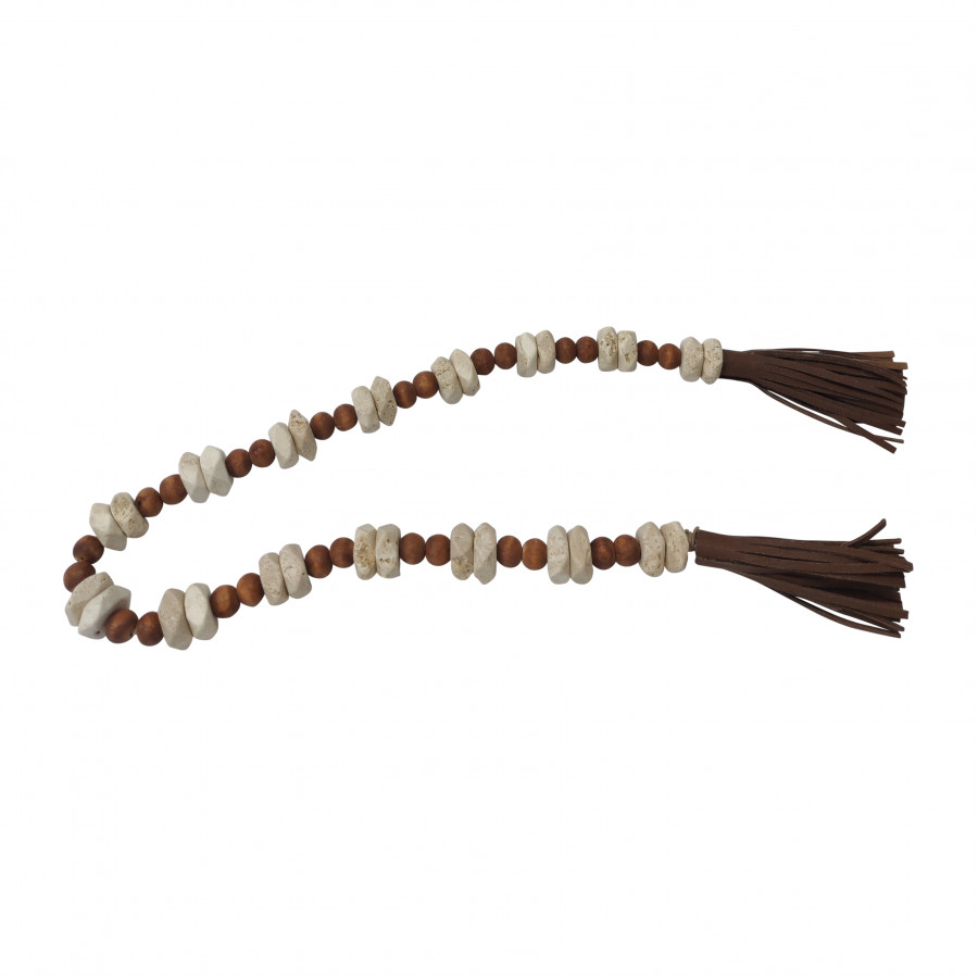 Sagebrook - 26" Wood Travertine Beads Faux Leather in Multi-Color