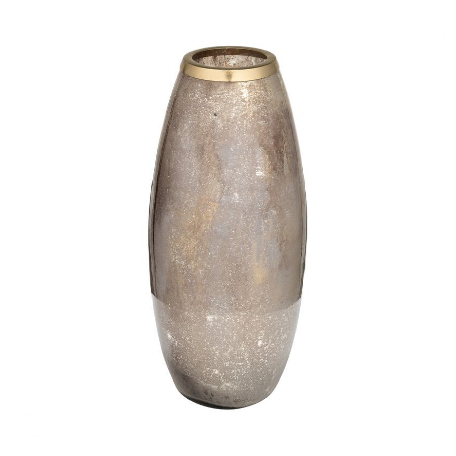 Sagebrook 18" Glass Vase With Metal Ring - Champagne