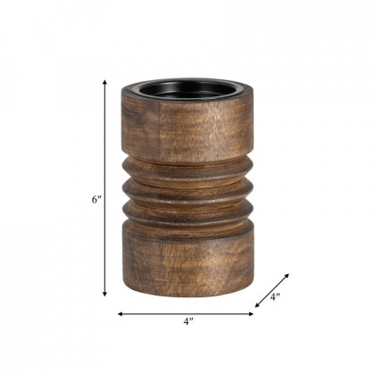 Sagebrook 6" Wood Accordion Candle Holder - Brown